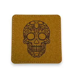 Coaster - Sugar Skull - SET OF 2 - Leather or Stitched Cork Stitched Cork/Black