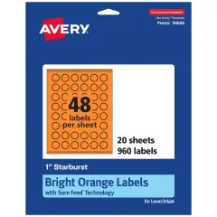 Avery Bright Orange Paper Labels, 1" Starburst