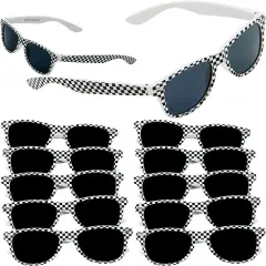 4E's Novelty 12 Pack Kids Race Car Checkered Sunglasses Bulk with UV400 Protection - Ideal for Race Car Theme Birthday Decor