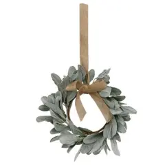 Frosted Lamb's Ear Wreath With Burlap Bow Hanger