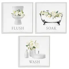 Stupell Industries Flush Soak Wash Bathroom Rules 3pc Framed Giclee Set By Lettered and Lined