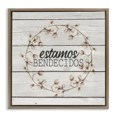 Stupell Industries Estamos Bendecidos con Algod&oacute;n Framed Floater Canvas Wall Art Brown Floater Frame