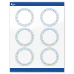 Avery Printable Round Labels, Gold Dots with Blue Border, 3" Diameter, Glossy White Round Labels, Permanent, Laser/Inkjet, 60ct, Great for Product Labels