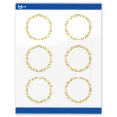 Avery Printable Round Labels, Gold Multi-Lined Border, 3" Diameter, Glossy White Round Labels, Permanent, Laser/Inkjet, 60ct, Great for Product Labels