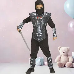 Child Silver Cobra Ninja Costume Complete Warrior Roleplay Set