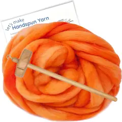 LEARN TO SPIN - Beginner's Spinning Kit with Hand Dyed BFL Roving, Drop Spindle & Printed Instructions w/ Video. Many Colors. Orange