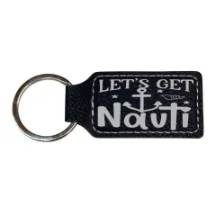 Keychain - Rectangle - Lets get Nauti - Leather Black/Silver
