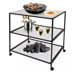 Outdoor Food Prep Cart Storage Cabinet Rack Barbecue Grilling Grid Table