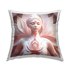 Spiritual Lotus Woman Statue Outdoor Printed Pillow Design by Shambhala Light Visionary Art, 18 x 7 x 18