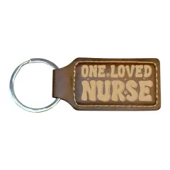 Keychain - Rectangle - One Loved Nurse - Leather Rustic/Gold