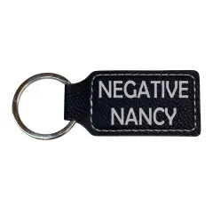 Keychain - Rectangle - Negative Nancy - Leather Black/Silver