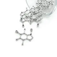 Silver Caffeine Molecule Connector Charms, 24x26mm