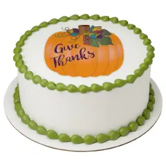 Give Thanks Pumpkin Edible Cake Topper Image 7.5 round