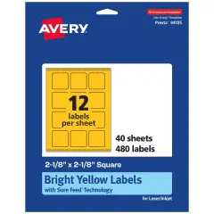 Avery Bright Yellow Paper Labels, 2-1/8" x 2-1/8" Square