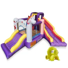 Cloud 9 Inflatable Unicorn Bounce House with Blower, Bouncer for Kids with Two Slides and Large Jumping Area