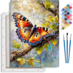 Framed Paint by Numbers Kit for Adults Beginner & Kids Ages 8-12, Butterfly Paint by Numbers with Frame, DIY Number Painting for Adults Butterfly for Home Wall Decor Gift 8X 12 inch