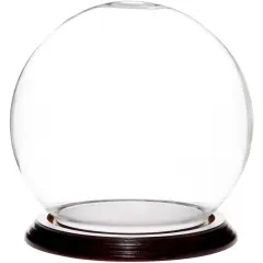 Plymor 6" x 7" Glass Display Dome Globe Cloche (Dark Mahogany Veneer Base)