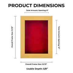 Classic Natural Wood Shadow Box Frame with Acrylic Front - Red Suede Backing, 30 Sizes