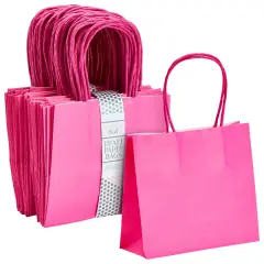 50 Pack Mini Pink Gift Bags with Handles, Bulk Kraft Party Favor Bags (6 x 5 x 2.5 In)