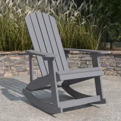 Merrick Lane Atlantic All-Weather Polyresin Adirondack Rocking Chair with Vertical Slats Light Gray