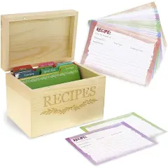 Juvale Wood Recipe Organization Box with Cards and Dividers Brown