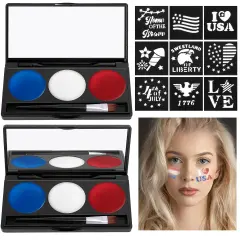 2 Set Patriotic Face Paint Kit with 12Pcs Stencil Stickers and Brush