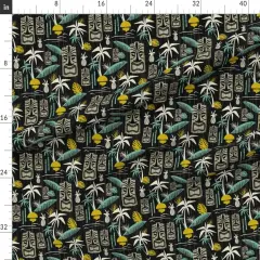 Various Fabrics by the Yard or Fat Quarter Island Tiki Black Tropical Midcentury Modern Vintage Retro Palm Tree Hawaiian Mid Century Summer Beach Aqua Trees Pineapple Custom Printed Fabric by Spoonflower