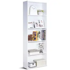 Modern Space-Saving 5-Tier Bookcase with Large Storage Shelf and Stable Base for Decorative Item White