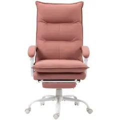 Double Padded Executive Massage Heated Office Chair with Remote Control Lumbar Heating and Footrest Salmon