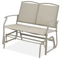 2 Seat Mesh Patio Loveseat Swing Glider Rocker with Armrests Taupe