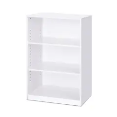 Modern Space-Saving 3-Shelf Bookcase with Adjustable Shelves for Living Room or Office Use White