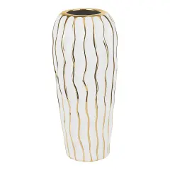 Elegant White Porcelain Vase with Gold Wavy Design By Kinor Decor