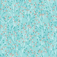 Aqua Dahlias at Dusk Floral Sprigs Cotton 44"/45" Fabric Per Yard