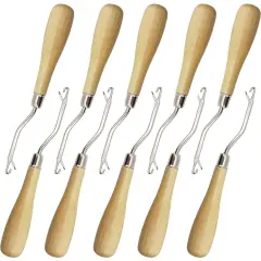 ROYHOO 10PCS Wooden Bent Latch Hook Tool Knitting Tool Needle Hook with Wood Handle for Crafts Carpet