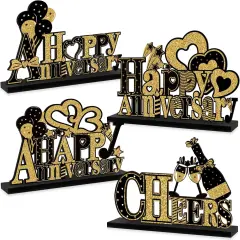 4 Pieces Anniversary Decorations Wooden Table Centerpieces