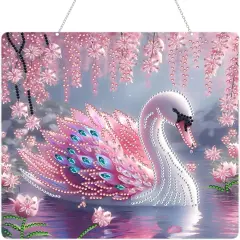 Diamond Art Hanging Kit for Adults - Special Shaped Rhinestone DIY Acrylic Painting Window Pendants, Home Garden Wall Ornament, Double Sided (Swan)