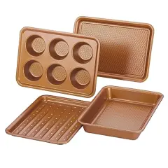 4 Piece Nonstick Bakeware Toaster Oven Set with Nonstick Baking Pan, Cookie Sheet / Baking Sheet and Muffin Pan / Cupcake Pan - , Copper Brown