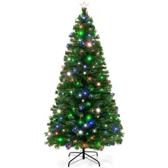 Best Choice Products Pre-Lit Fiber Optic Artificial Pine Christmas Tree w/ Multicolored LED Lights, 8 Sequences