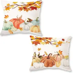 Set of 2 Fall Pumpkins Pillow Covers 20x20 Inch