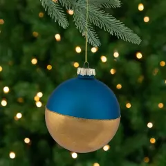 Northlight 3.5" Blue and Gold Glass Ball Christmas Ornament