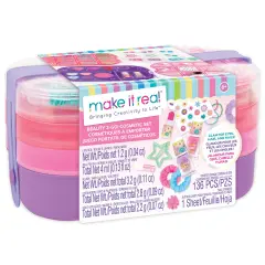 Make It Real: Beauty 2-Go! Cosmetic Set - 136pcs, Glam for Eyes-Hair-Nails, Tray Compartments, Pink & Purple Storage Carry Case, Girls & Kids Ages 8+