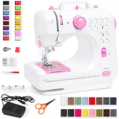 Best Choice Products 6V Portable Sewing Machine, 42-Piece Beginners Kit w/ 12 Stitch Patterns Pink/White
