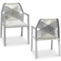 Best Choice Products Set of 2 Indoor/Outdoor Aluminum Woven Rope Dining Chairs w/ Armrests Gray/Meteor