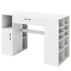 White Counter Height Sewing Craft Table, Computer Desk with Adjustable Shelves and Drawer