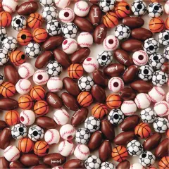 S&S Worldwide Color Splash! Sports Bead Mix: Football, Baseball, Soccer & Basketball Beads. Make Kids' Sports Jewelry, Add To Backpacks & Shoelaces, 12-15mm with 2.5-3.5mm holes. Plastic. Pack of 144.
