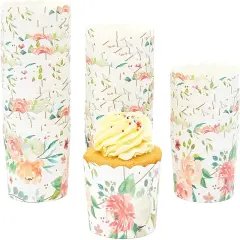 50 Pack Floral Cupcake Wrappers for Wedding, Watercolor Flower Paper Baking Cups and Muffin Liners for Garden Tea Parties, Baking Favors, Bridal or Baby Showers- (2.25 x 2.75 In)