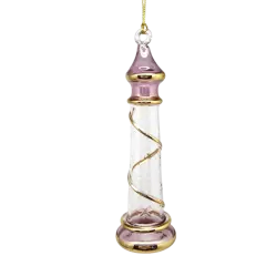 Glass Lighthouse Ornament With Gold Accent - Pink
