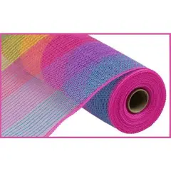 10.5" Faux Jute Wide Stripe Mesh Ribbon: Hot Pink, Lavender, Green, Yellow, Turquoise (10 Yards)