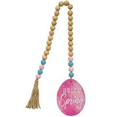 Decorative Hello Spring Wood Bead Garland with Painted Easter Egg