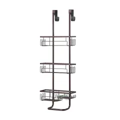 Classic Metal Bathroom Shower Caddy, Over Door Hanging Storage Organizer Basket Brown
